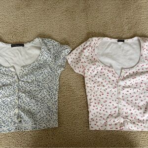 Brandy Melville Blue and Pink Floral Crop Tops Set